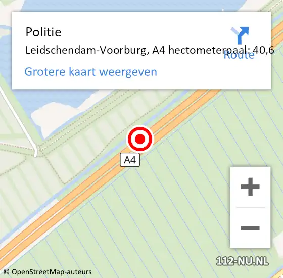 Locatie op kaart van de 112 melding: Politie Leidschendam-Voorburg, A4 hectometerpaal: 40,6 op 30 november 2021 10:10