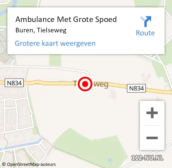 Locatie op kaart van de 112 melding: Ambulance Met Grote Spoed Naar Buren, Tielseweg op 30 november 2021 11:36