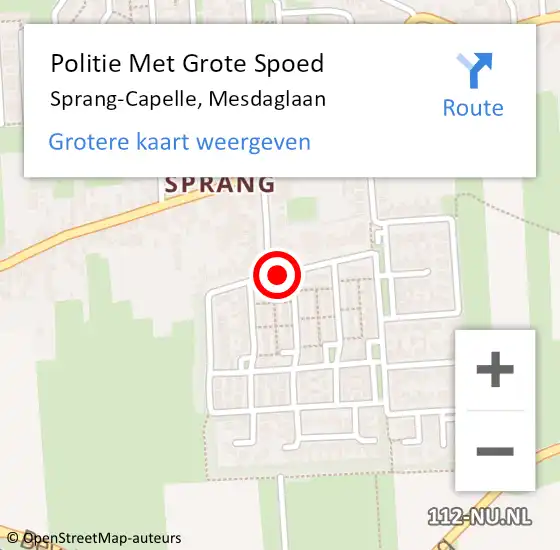 Locatie op kaart van de 112 melding: Politie Met Grote Spoed Naar Sprang-Capelle, Mesdaglaan op 30 november 2021 11:40