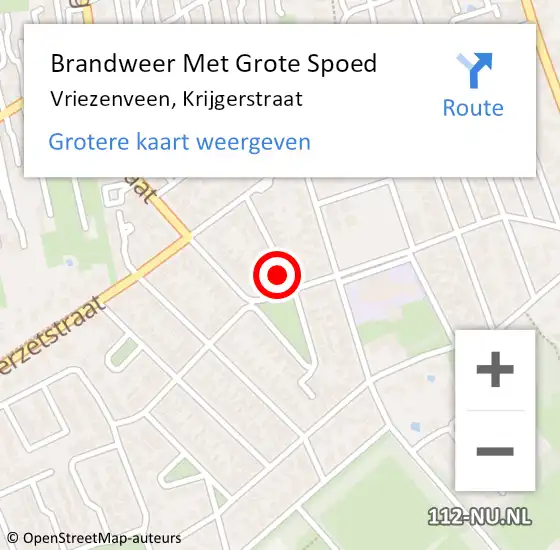 Locatie op kaart van de 112 melding: Brandweer Met Grote Spoed Naar Vriezenveen, Krijgerstraat op 30 november 2021 12:03