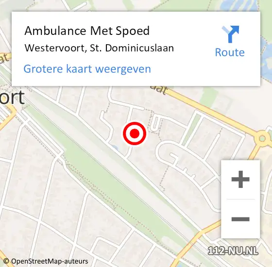 Locatie op kaart van de 112 melding: Ambulance Met Spoed Naar Westervoort, St. Dominicuslaan op 30 november 2021 12:23