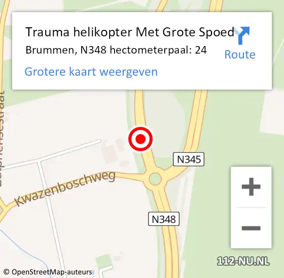 Locatie op kaart van de 112 melding: Trauma helikopter Met Grote Spoed Naar Brummen, N348 hectometerpaal: 24 op 30 november 2021 12:44