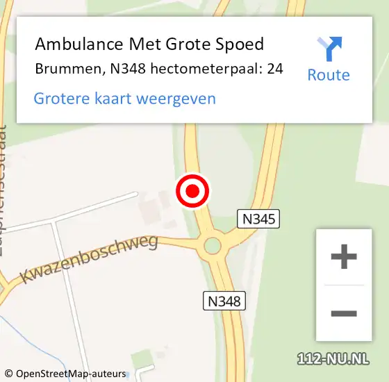 Locatie op kaart van de 112 melding: Ambulance Met Grote Spoed Naar Brummen, N348 hectometerpaal: 24 op 30 november 2021 12:46