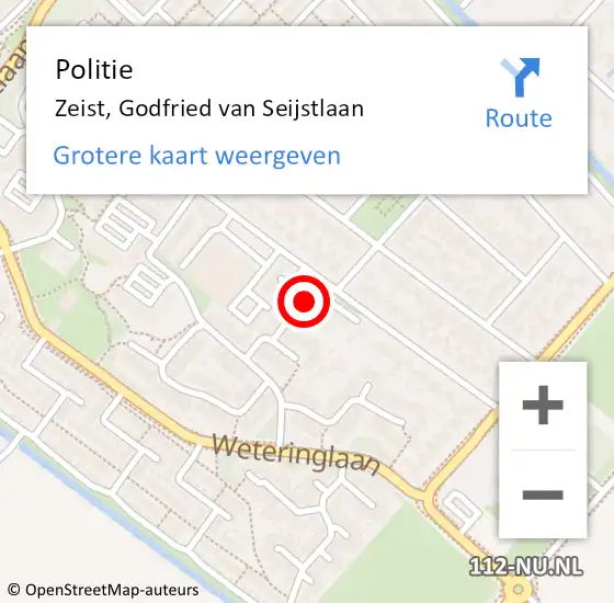 Locatie op kaart van de 112 melding: Politie Zeist, Godfried van Seijstlaan op 30 november 2021 13:16