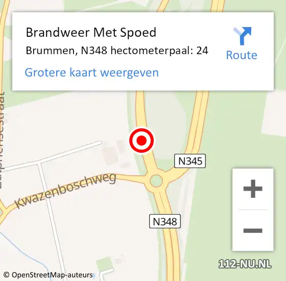 Locatie op kaart van de 112 melding: Brandweer Met Spoed Naar Brummen, N348 hectometerpaal: 24 op 30 november 2021 13:21