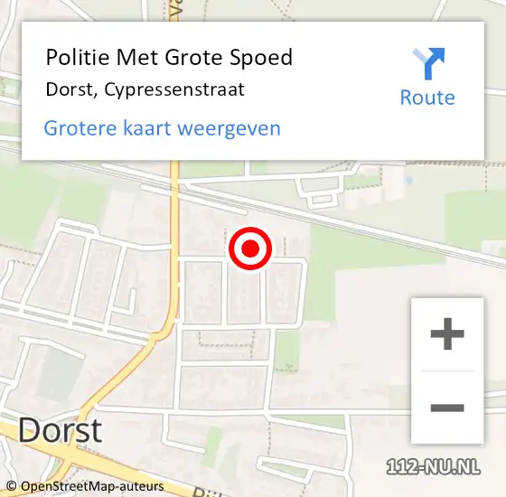 Locatie op kaart van de 112 melding: Politie Met Grote Spoed Naar Dorst, Cypressenstraat op 30 november 2021 13:22