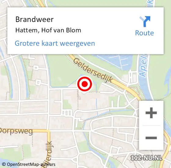 Locatie op kaart van de 112 melding: Brandweer Hattem, Hof van Blom op 30 november 2021 13:28