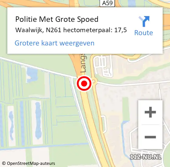 Locatie op kaart van de 112 melding: Politie Met Grote Spoed Naar Waalwijk, N261 hectometerpaal: 17,5 op 30 november 2021 14:03