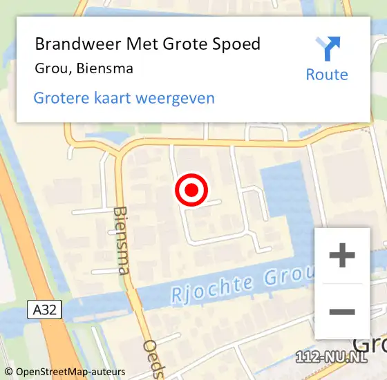 Locatie op kaart van de 112 melding: Brandweer Met Grote Spoed Naar Grou, Biensma op 30 november 2021 14:30