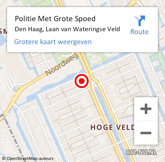 Locatie op kaart van de 112 melding: Politie Met Grote Spoed Naar Den Haag, Laan van Wateringse Veld op 30 november 2021 14:45