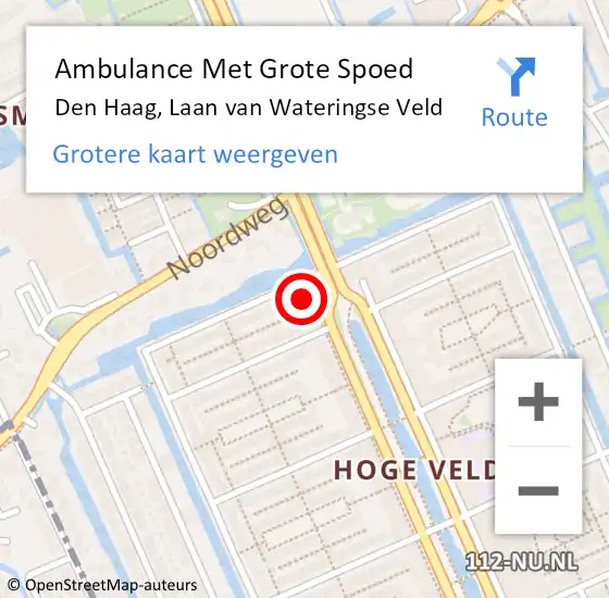 Locatie op kaart van de 112 melding: Ambulance Met Grote Spoed Naar Den Haag, Laan van Wateringse Veld op 30 november 2021 14:45