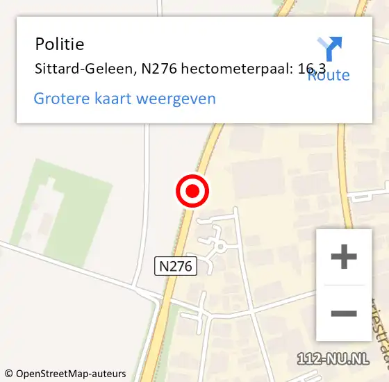 Locatie op kaart van de 112 melding: Politie Sittard-Geleen, N276 hectometerpaal: 16,3 op 30 november 2021 15:26