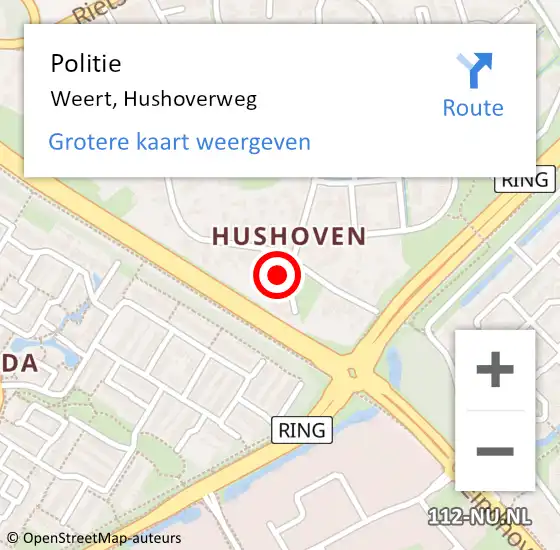 Locatie op kaart van de 112 melding: Politie Weert, Hushoverweg op 30 november 2021 16:38