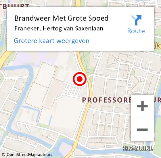 Locatie op kaart van de 112 melding: Brandweer Met Grote Spoed Naar Franeker, Hertog van Saxenlaan op 30 november 2021 16:44