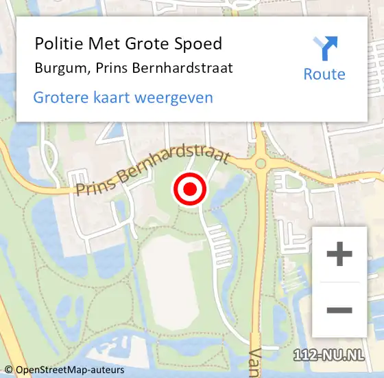 Locatie op kaart van de 112 melding: Politie Met Grote Spoed Naar Burgum, Prins Bernhardstraat op 30 november 2021 16:45