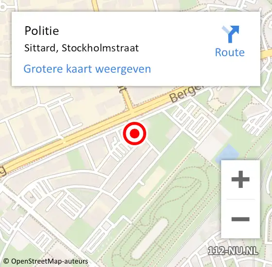 Locatie op kaart van de 112 melding: Politie Sittard, Stockholmstraat op 30 november 2021 16:50