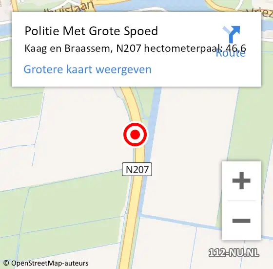 Locatie op kaart van de 112 melding: Politie Met Grote Spoed Naar Kaag en Braassem, N207 hectometerpaal: 46,6 op 30 november 2021 16:51