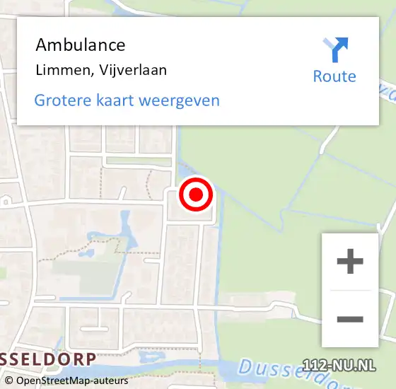 Locatie op kaart van de 112 melding: Ambulance Limmen, Vijverlaan op 30 november 2021 17:21