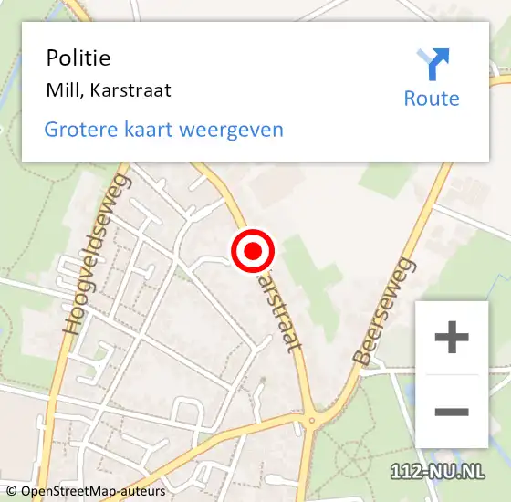 Locatie op kaart van de 112 melding: Politie Mill, Karstraat op 30 november 2021 17:30