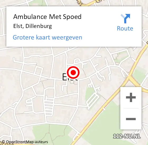 Locatie op kaart van de 112 melding: Ambulance Met Spoed Naar Elst, Dillenburg op 30 november 2021 17:36