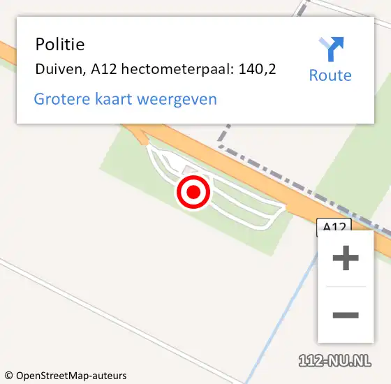 Locatie op kaart van de 112 melding: Politie Duiven, A12 hectometerpaal: 140,2 op 30 november 2021 17:37