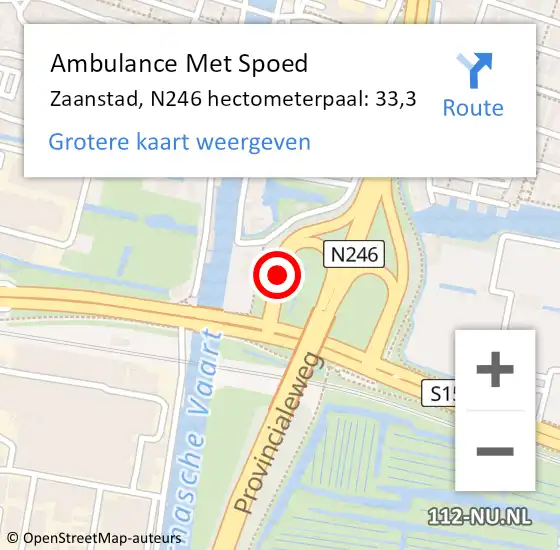Locatie op kaart van de 112 melding: Ambulance Met Spoed Naar Zaanstad, N246 hectometerpaal: 33,3 op 30 november 2021 17:44