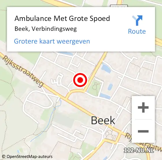 Locatie op kaart van de 112 melding: Ambulance Met Grote Spoed Naar Beek, Verbindingsweg op 30 november 2021 18:08