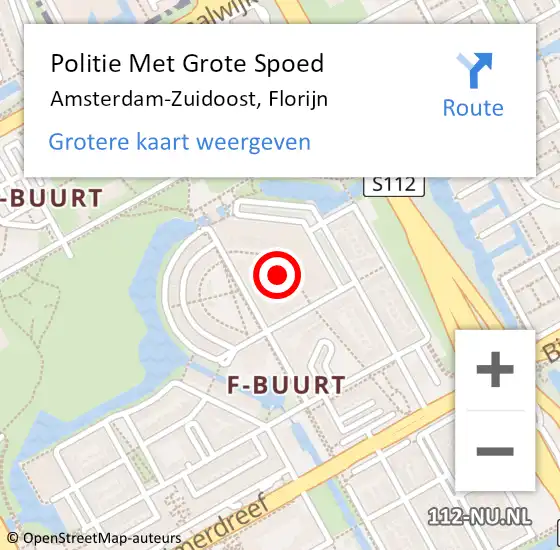 Locatie op kaart van de 112 melding: Politie Met Grote Spoed Naar Amsterdam-Zuidoost, Florijn op 30 november 2021 18:29