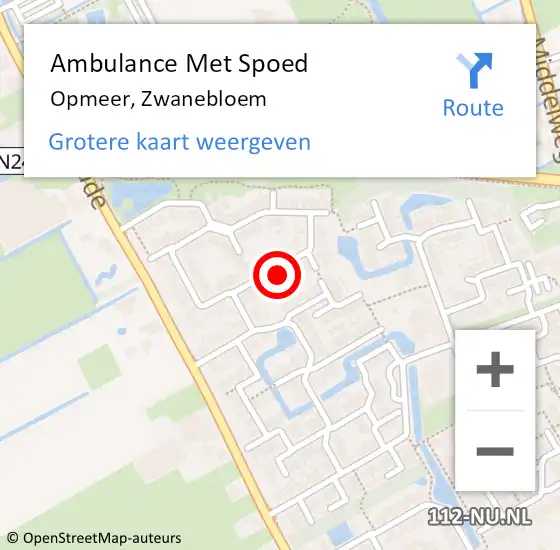Locatie op kaart van de 112 melding: Ambulance Met Spoed Naar Opmeer, Zwanebloem op 30 november 2021 18:43