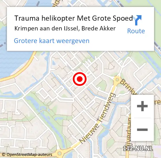 Locatie op kaart van de 112 melding: Trauma helikopter Met Grote Spoed Naar Krimpen aan den IJssel, Brede Akker op 30 november 2021 19:23