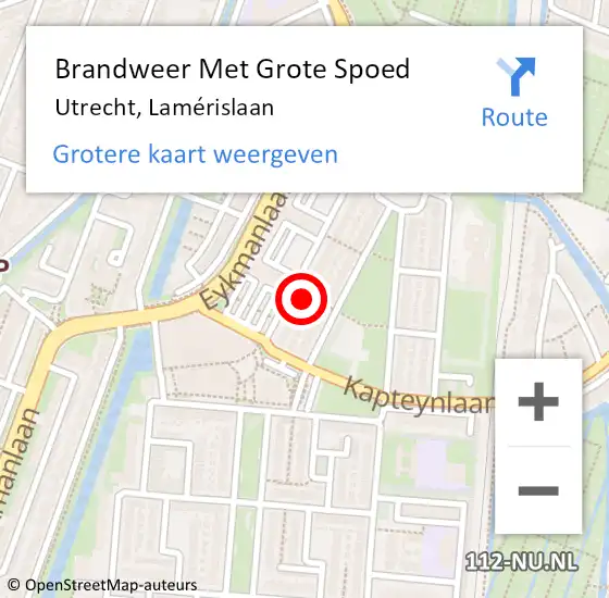 Locatie op kaart van de 112 melding: Brandweer Met Grote Spoed Naar Utrecht, Lamérislaan op 30 november 2021 19:44