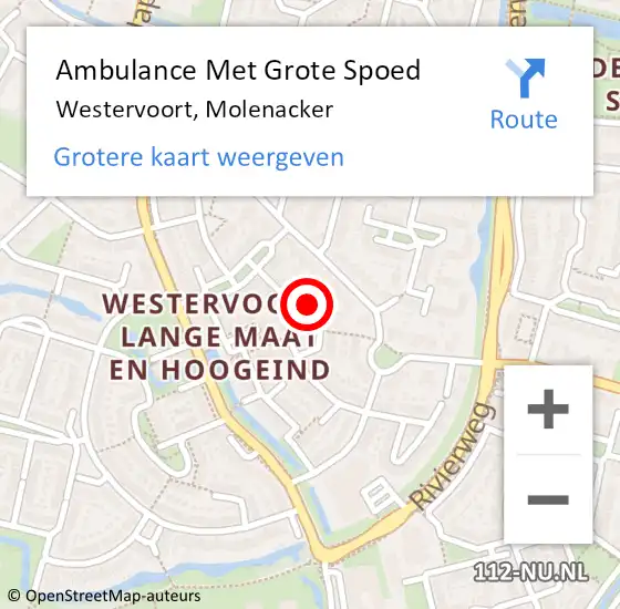 Locatie op kaart van de 112 melding: Ambulance Met Grote Spoed Naar Westervoort, Molenacker op 30 november 2021 20:04