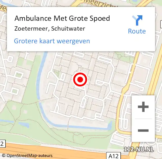 Locatie op kaart van de 112 melding: Ambulance Met Grote Spoed Naar Zoetermeer, Schuitwater op 30 november 2021 20:24