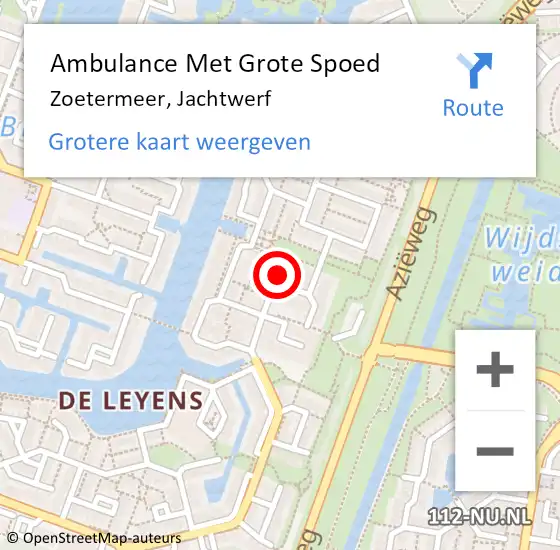 Locatie op kaart van de 112 melding: Ambulance Met Grote Spoed Naar Zoetermeer, Jachtwerf op 30 november 2021 20:28