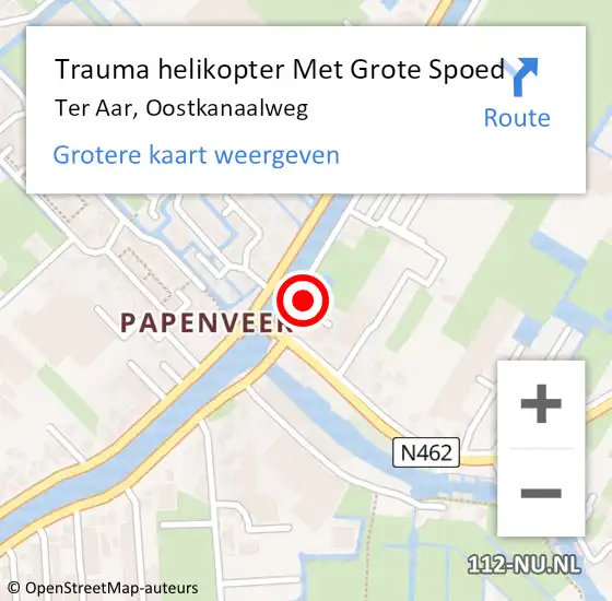 Locatie op kaart van de 112 melding: Trauma helikopter Met Grote Spoed Naar Ter Aar, Oostkanaalweg op 30 november 2021 20:39