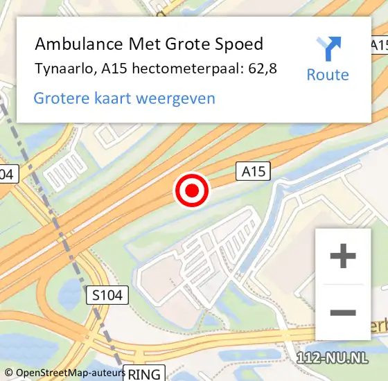 Locatie op kaart van de 112 melding: Ambulance Met Grote Spoed Naar Tynaarlo, A15 hectometerpaal: 62,8 op 30 november 2021 21:02