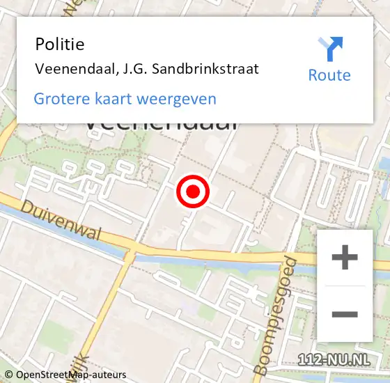 Locatie op kaart van de 112 melding: Politie Veenendaal, J.G. Sandbrinkstraat op 30 november 2021 21:38