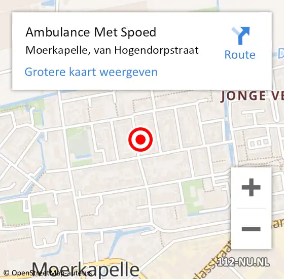 Locatie op kaart van de 112 melding: Ambulance Met Spoed Naar Moerkapelle, van Hogendorpstraat op 30 november 2021 22:17