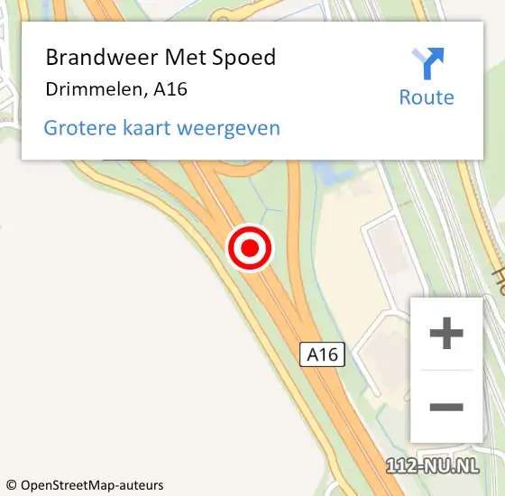 Locatie op kaart van de 112 melding: Brandweer Met Spoed Naar Drimmelen, A16 op 6 oktober 2013 21:58