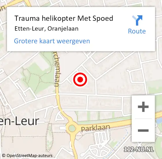 Locatie op kaart van de 112 melding: Trauma helikopter Met Spoed Naar Etten-Leur, Oranjelaan op 1 december 2021 02:34