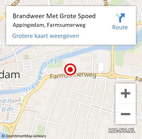 Locatie op kaart van de 112 melding: Brandweer Met Grote Spoed Naar Appingedam, Farmsumerweg op 1 december 2021 04:38