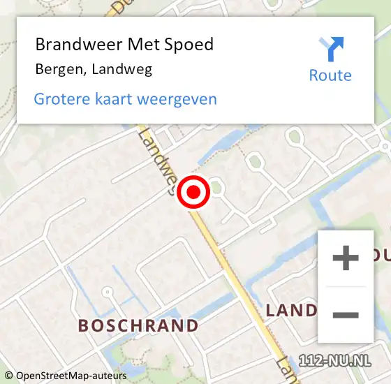 Locatie op kaart van de 112 melding: Brandweer Met Spoed Naar Bergen, Landweg op 1 december 2021 06:03