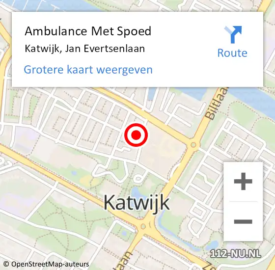 Locatie op kaart van de 112 melding: Ambulance Met Spoed Naar Katwijk, Jan Evertsenlaan op 1 december 2021 06:36