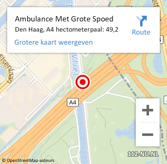 Locatie op kaart van de 112 melding: Ambulance Met Grote Spoed Naar Den Haag, A4 hectometerpaal: 49,2 op 1 december 2021 07:37