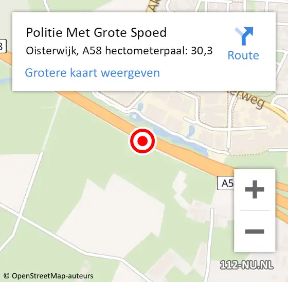 Locatie op kaart van de 112 melding: Politie Met Grote Spoed Naar Oisterwijk, A58 hectometerpaal: 30,3 op 1 december 2021 07:43