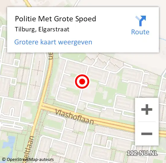 Locatie op kaart van de 112 melding: Politie Met Grote Spoed Naar Tilburg, Elgarstraat op 1 december 2021 07:53