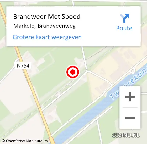 Locatie op kaart van de 112 melding: Brandweer Met Spoed Naar Markelo, Brandveenweg op 1 december 2021 08:02