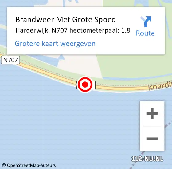 Locatie op kaart van de 112 melding: Brandweer Met Grote Spoed Naar Harderwijk, N707 hectometerpaal: 1,8 op 1 december 2021 08:08