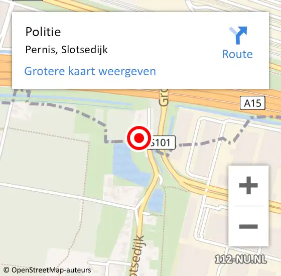 Locatie op kaart van de 112 melding: Politie Pernis, Slotsedijk op 1 december 2021 08:35