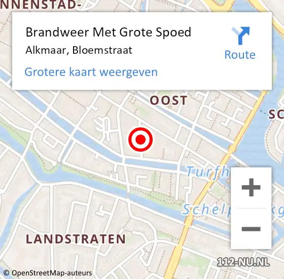 Locatie op kaart van de 112 melding: Brandweer Met Grote Spoed Naar Alkmaar, Bloemstraat op 1 december 2021 08:38